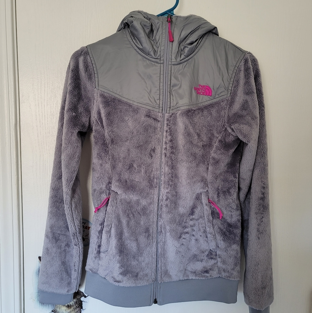 The North Face Women's XS Active Fleece Performance Jacket Grey Pink Logo Zip Up